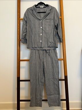 Sleepy Jones Gray White Micro Check Long Sleeve Pajama Set - Size S